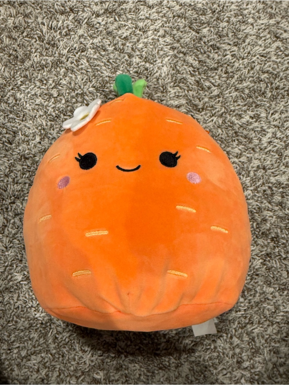 Squishmallows Orange Plush Fruit with Green Stem and White Flower